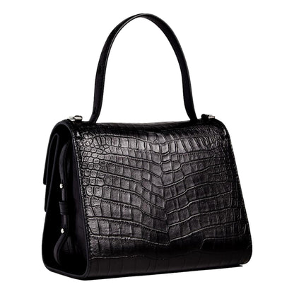 The Story Croc Print Leather Black Satchel