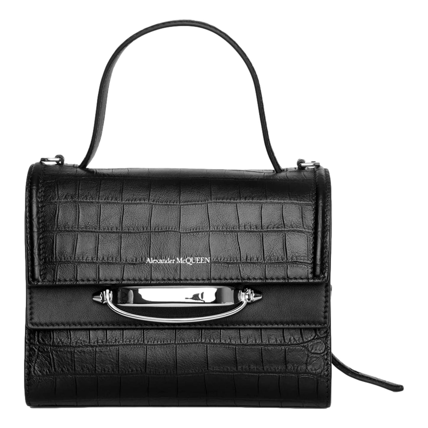 The Story Croc Print Leather Black Satchel