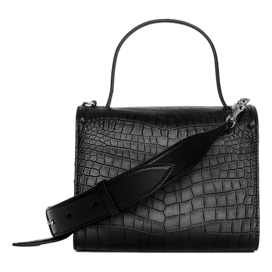 The Story Croc Print Leather Black Satchel