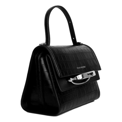 The Story Croc Print Leather Black Satchel