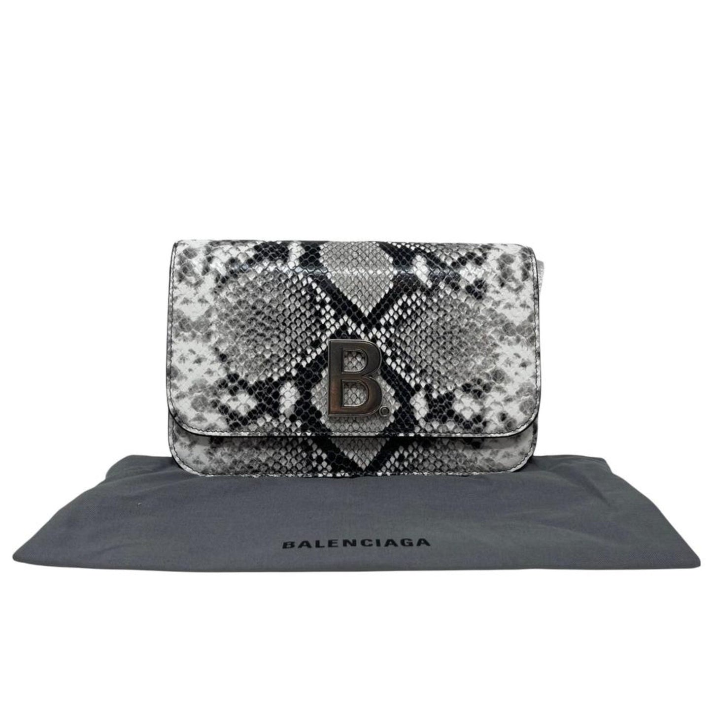 B Python Print Calfskin Leather Wallet on Chain Bag