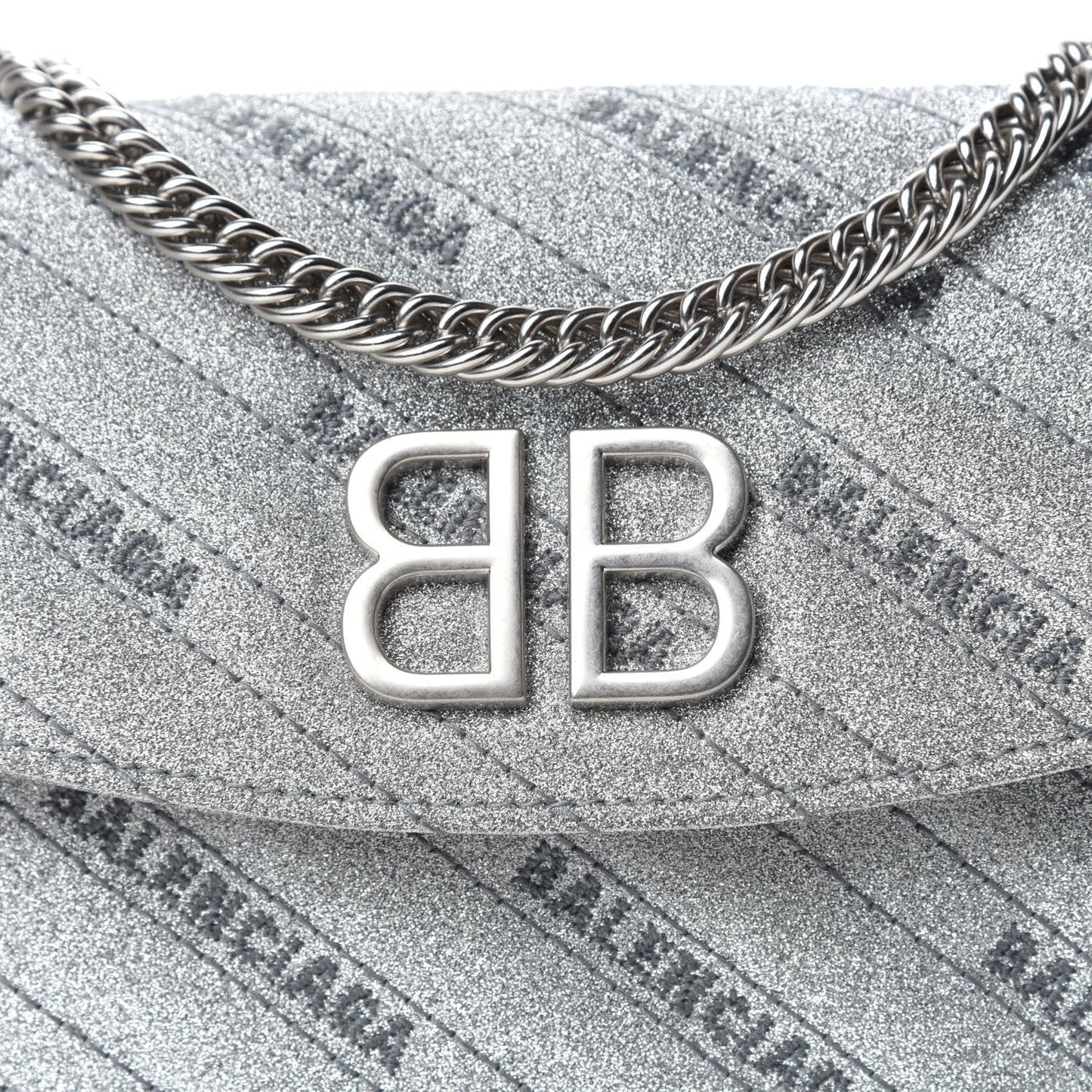 BB Silver Glittered Leather Wallet on Chain Bag