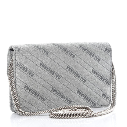 BB Silver Glittered Leather Wallet on Chain Bag