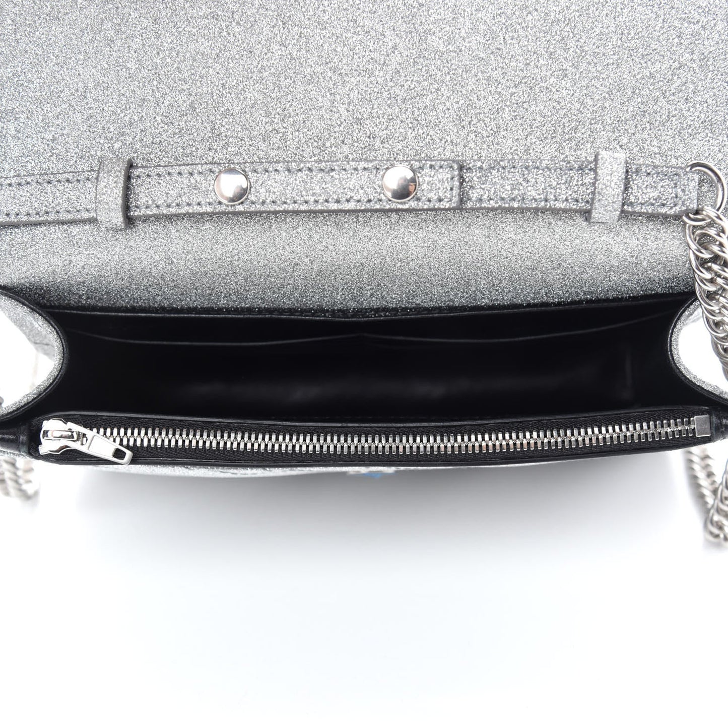 BB Silver Glittered Leather Wallet on Chain Bag