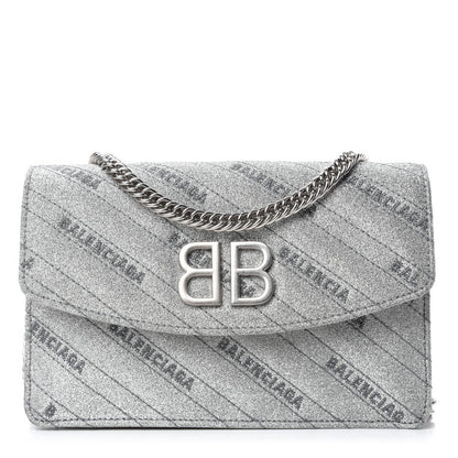 BB Silver Glittered Leather Wallet on Chain Bag