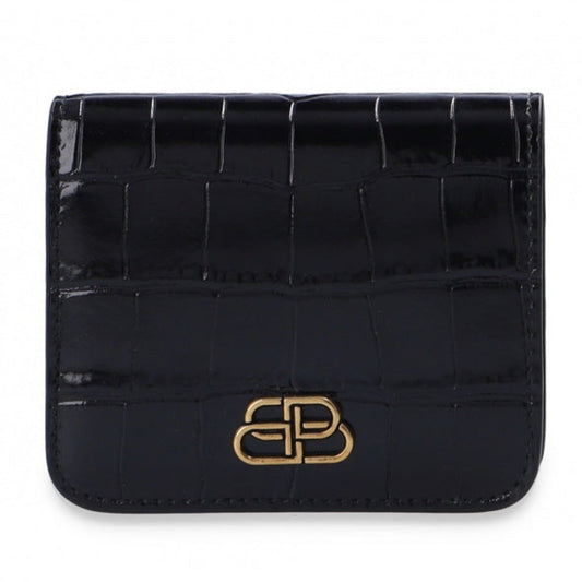 Black Calf Leather Crocodile Embossed Wallet