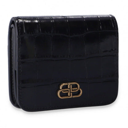 Black Calf Leather Crocodile Embossed Wallet