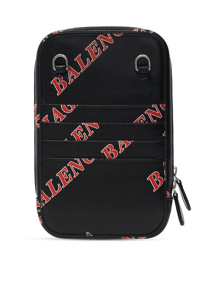 Black Calfskin Leather Sport Print Phone Holder Bag