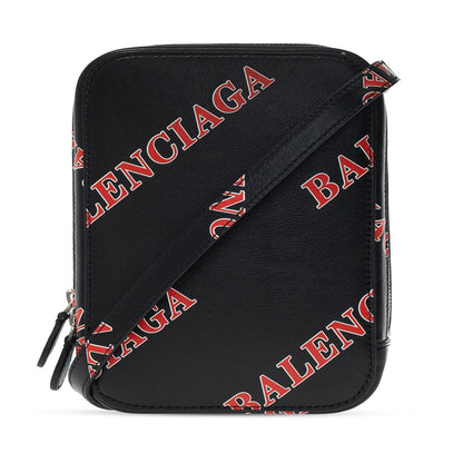 Black Calfskin Leather Sport Print Phone Holder Bag