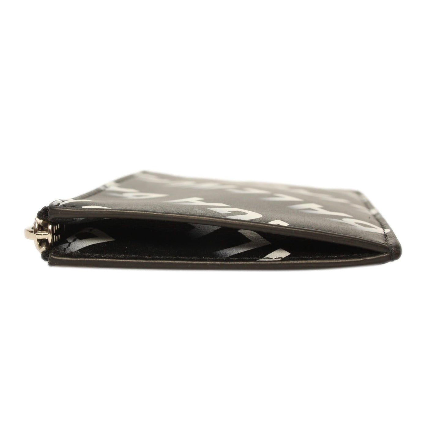 Black Leather Gradient Logo Small Zip Card Wallet