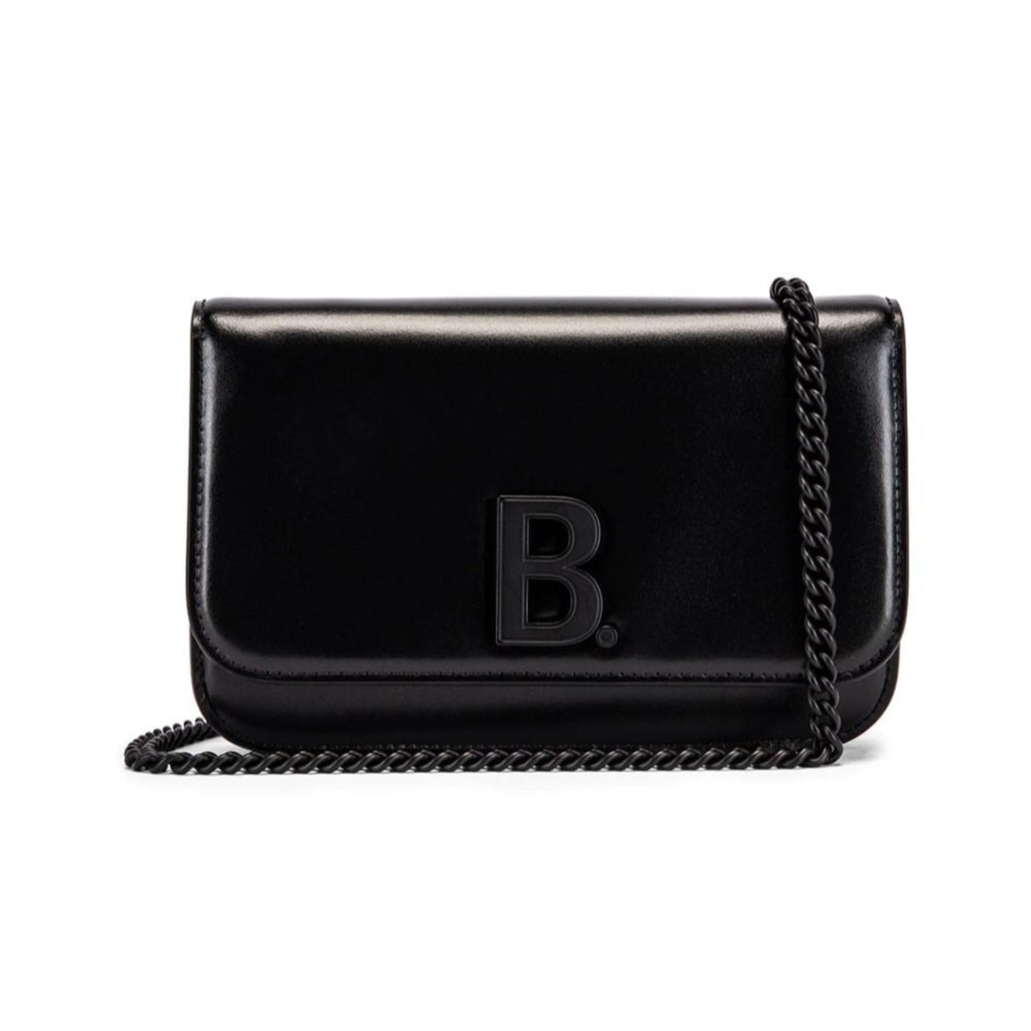 Black Shiny Calfskin Leather Chain Wallet Shoulder Bag