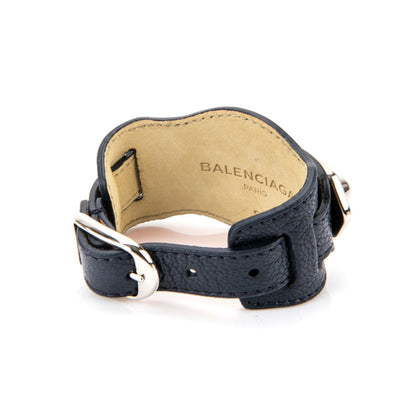 Black Shiny Calfskin Leather Studs Buckle Bracelet