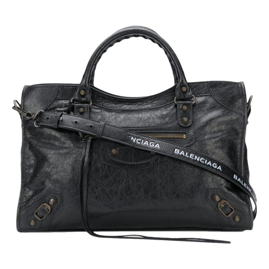 Classic City Black Arena Leather Logo Strap Satchel