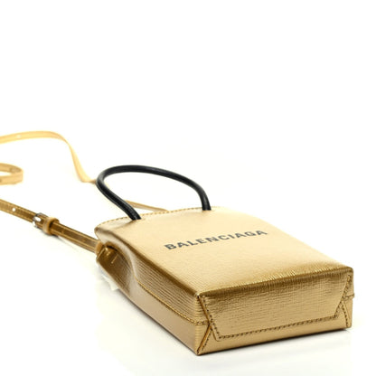 Gold Calfskin Leather Shopper Cross Body Bag