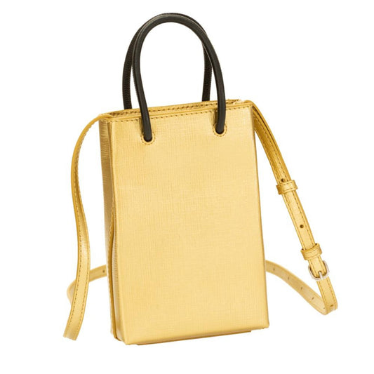 Gold Calfskin Leather Shopper Cross Body Bag