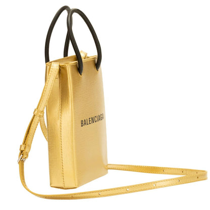 Gold Calfskin Leather Shopper Cross Body Bag