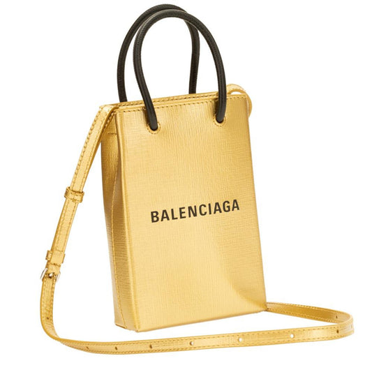 Gold Calfskin Leather Shopper Cross Body Bag