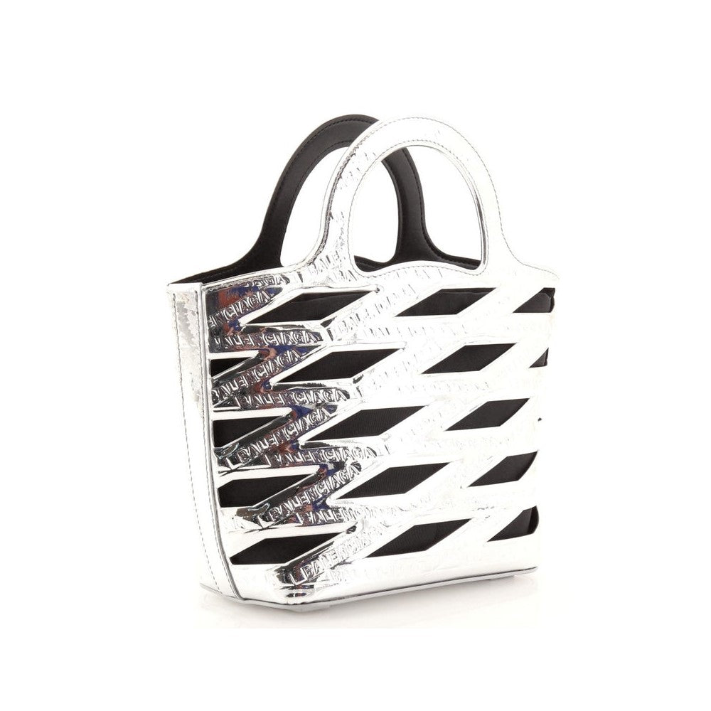 Neo Basket Metallic Silver Leather Small Satchel Bag