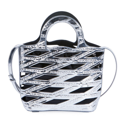 Neo Basket Metallic Silver Leather Small Satchel Bag