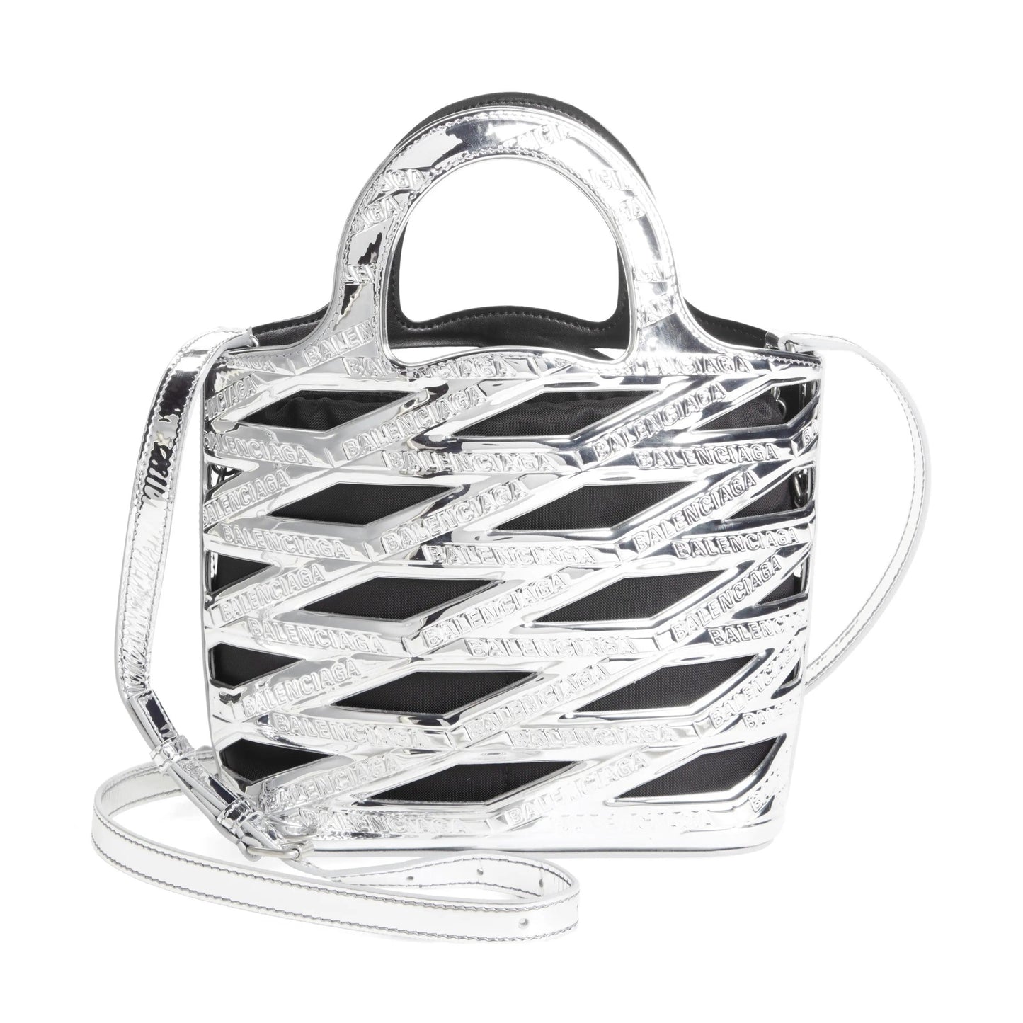 Neo Basket Metallic Silver Leather Small Satchel Bag