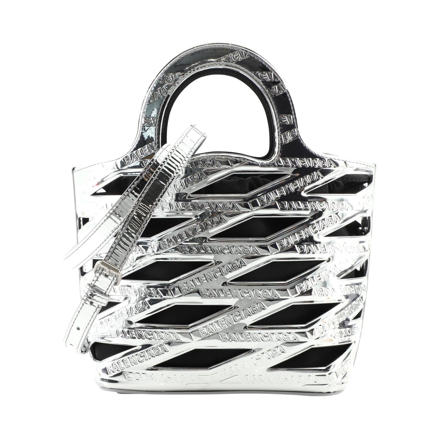 Neo Basket Metallic Silver Leather Small Satchel Bag