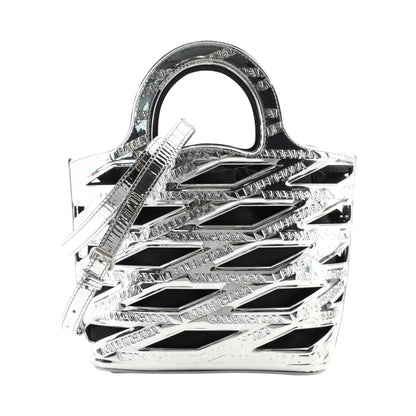 Neo Basket Metallic Silver Leather Small Satchel Bag