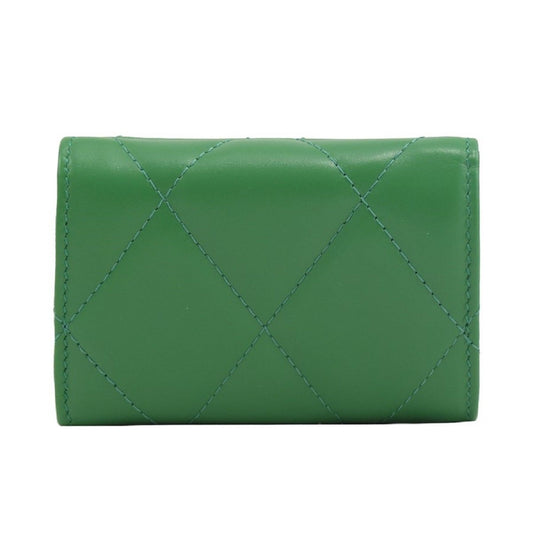 Touch Leaf Green Nappa Leather Quilted Mini Trifold Wallet