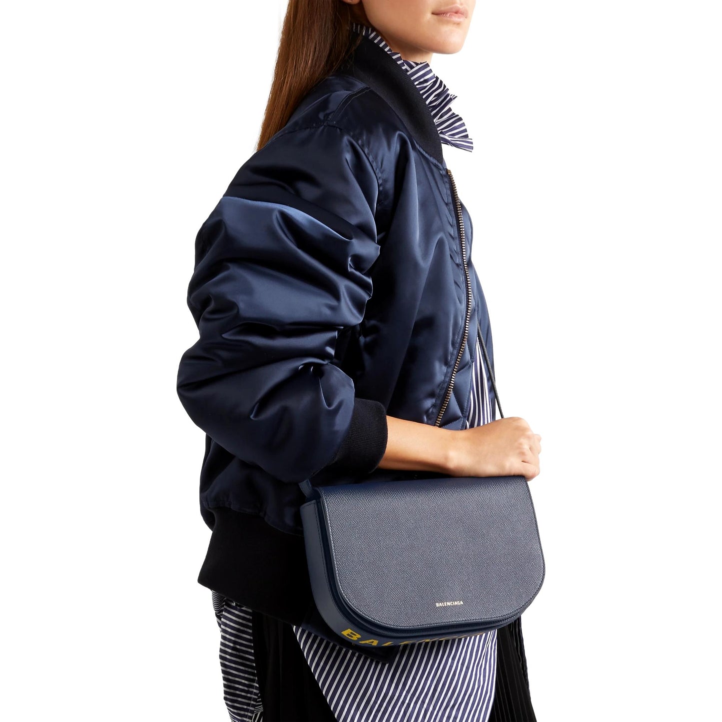 Ville Day Navy Grained Leather Shoulder Bag