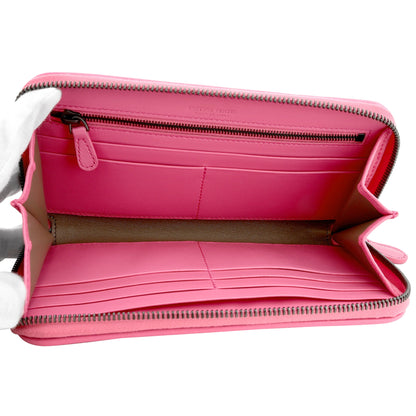 Intrecciato Zipper French Calf Leather Wallet Pink