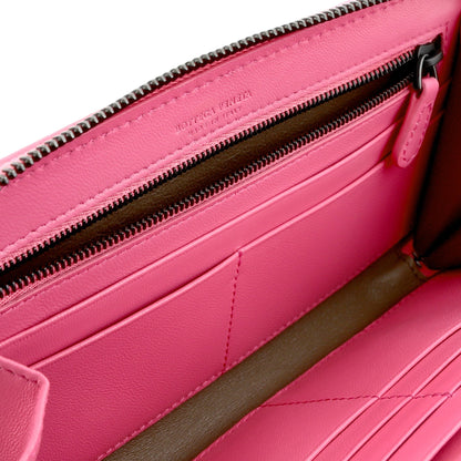 Intrecciato Zipper French Calf Leather Wallet Pink