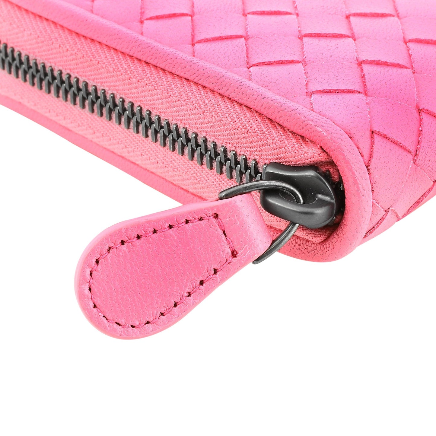 Intrecciato Zipper French Calf Leather Wallet Pink