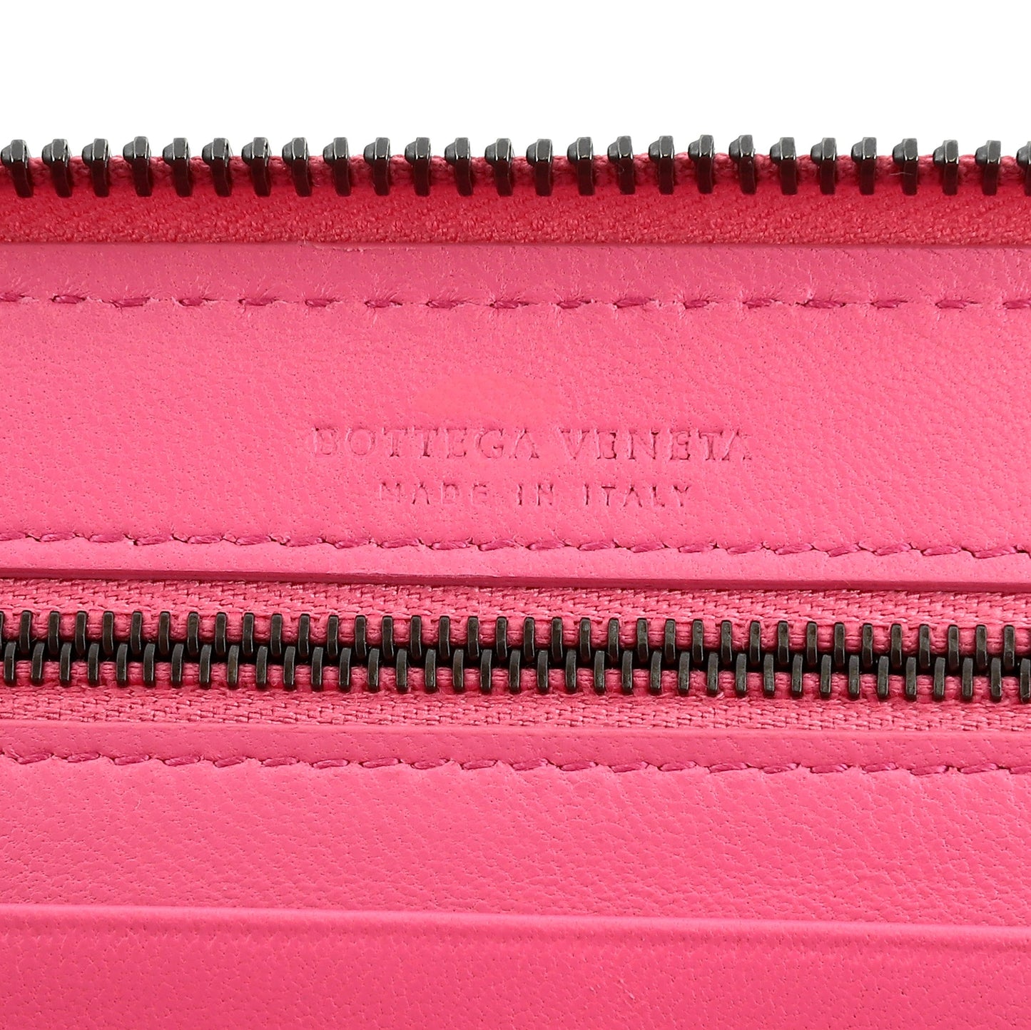 Intrecciato Zipper French Calf Leather Wallet Pink