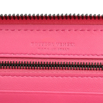 Intrecciato Zipper French Calf Leather Wallet Pink