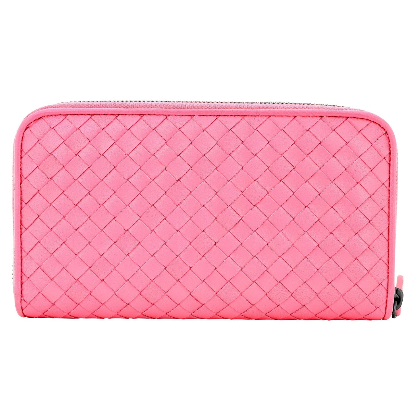 Intrecciato Zipper French Calf Leather Wallet Pink