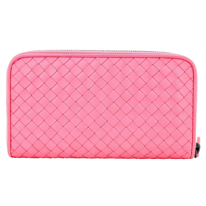 Intrecciato Zipper French Calf Leather Wallet Pink