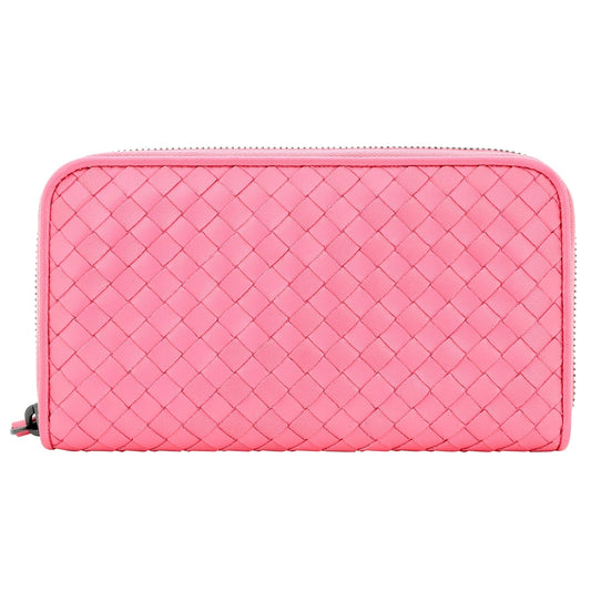 Intrecciato Zipper French Calf Leather Wallet Pink