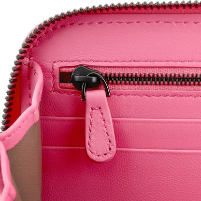 Intrecciato Zipper French Calf Leather Wallet Pink