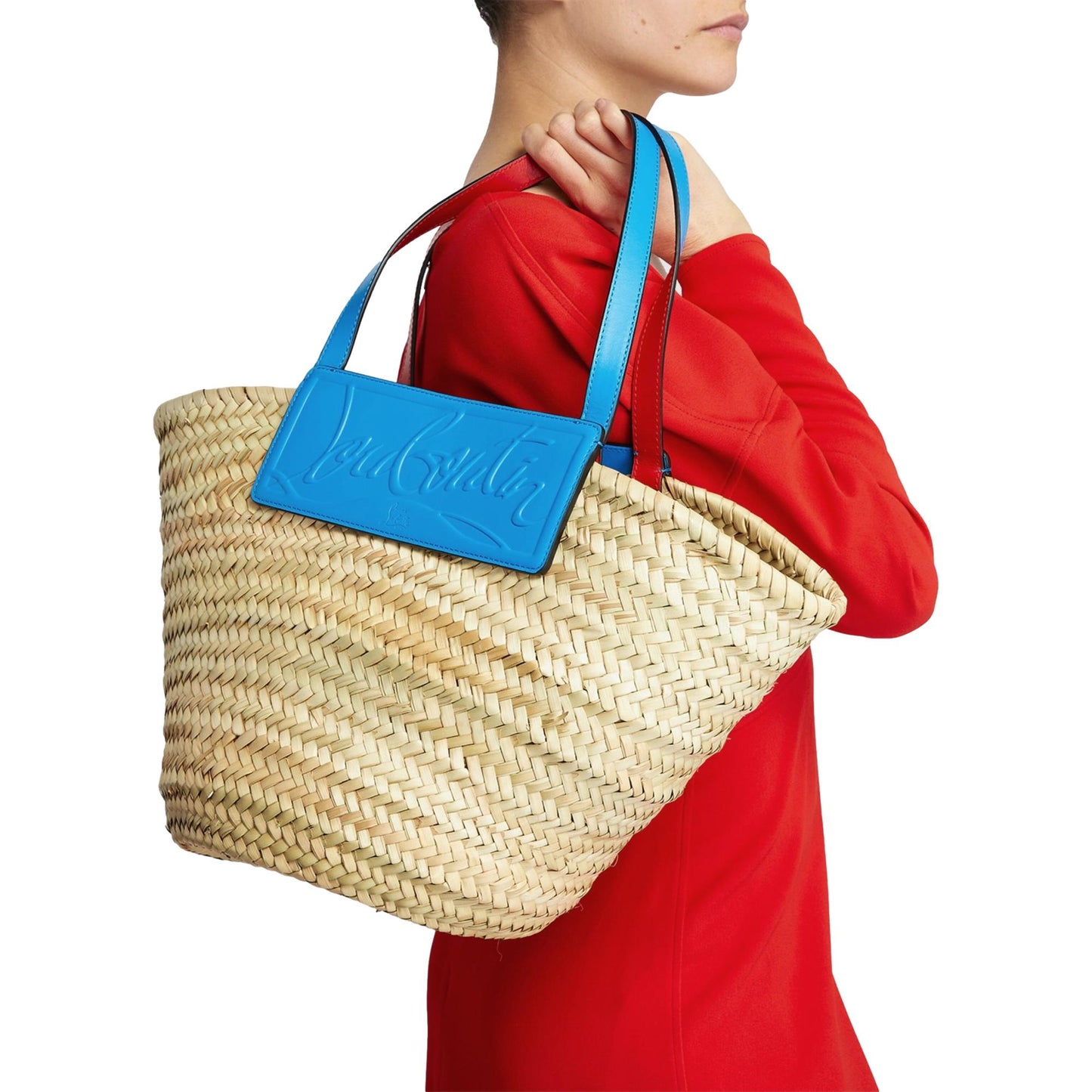 Loubishore Blue Woven Raffia Large Tote Bag