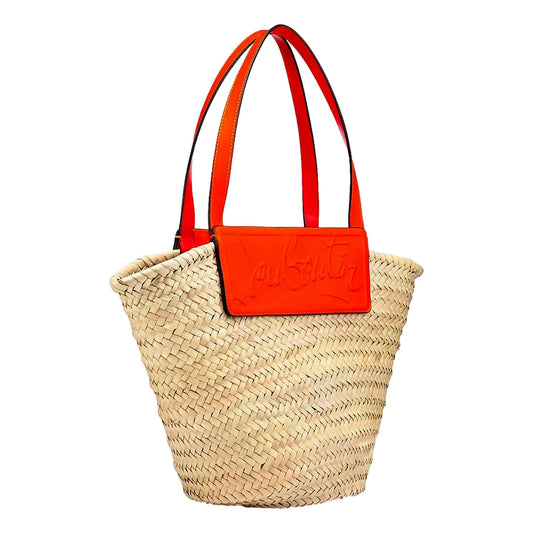 Loubishore Orange Woven Raffia Large Tote Bag