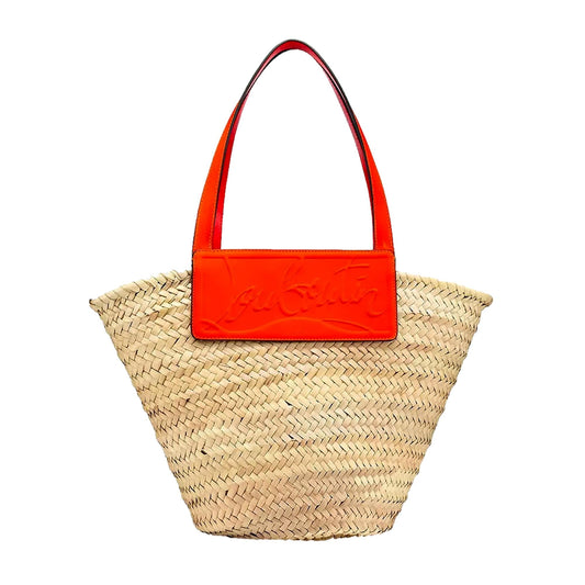 Loubishore Orange Woven Raffia Large Tote Bag