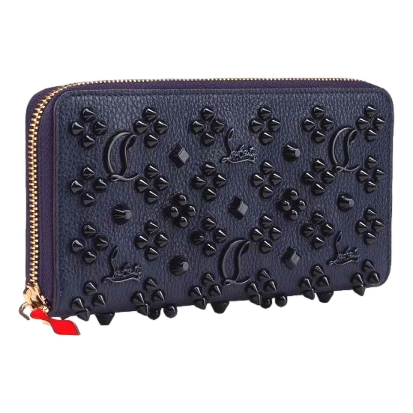 Panettone Studded Blue Leather Zip Around Wallet