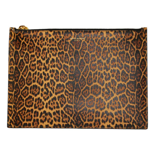 Leopard Printed Calfskin Leather Medium Pouch