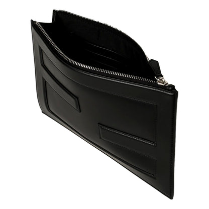 Baguette Black Calf Leather Embossed Clutch