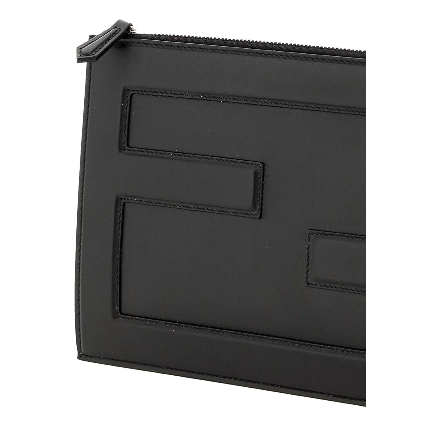 Baguette Black Calf Leather Embossed Clutch