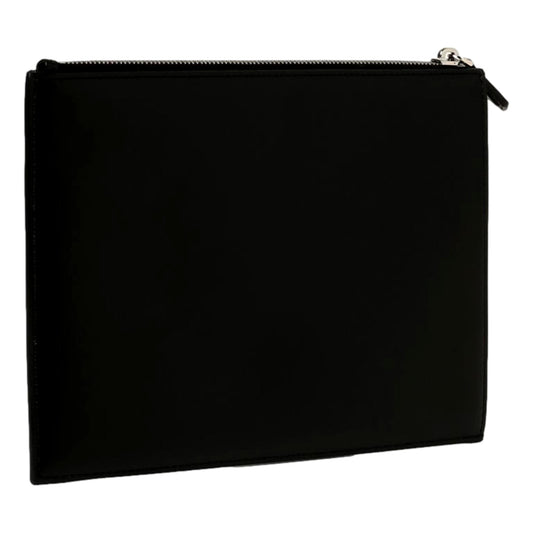 Baguette Black Calf Leather Embossed Clutch