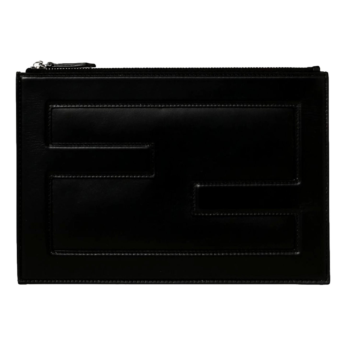 Baguette Black Calf Leather Embossed Clutch