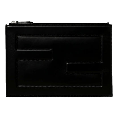 Baguette Black Calf Leather Embossed Clutch