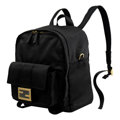 Baguette Black Nylon Gold Logo Small Travel Backpack Bag