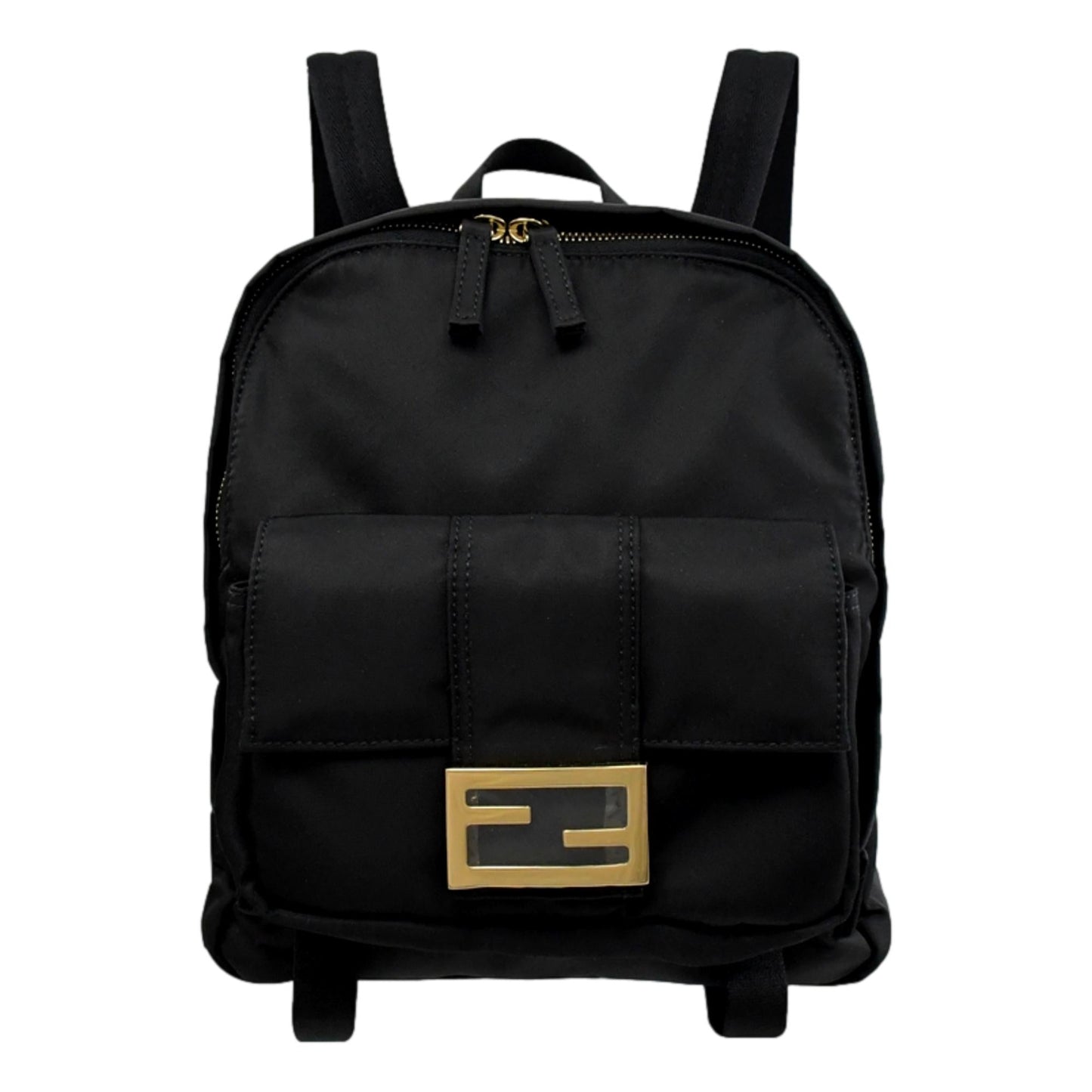 Baguette Black Nylon Gold Logo Small Travel Backpack Bag