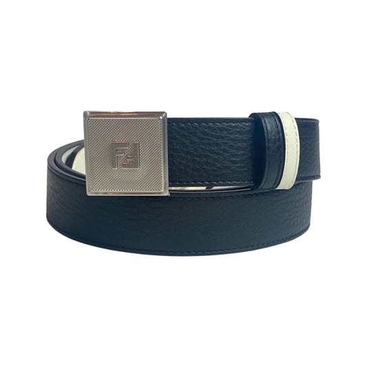 Mens Black White Reversible Grained Leather Belt 105